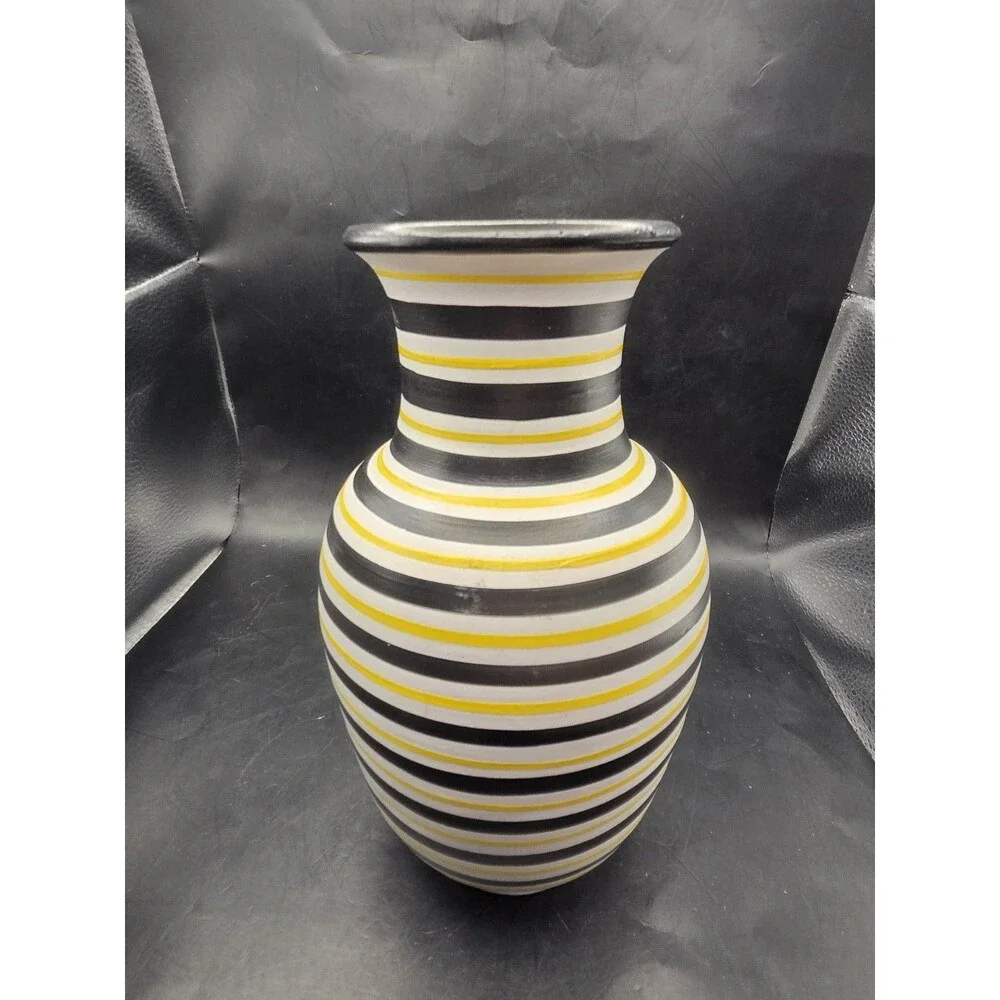 Pottery Slama Tunisia Ceramic Black Yellow Stripe Vase